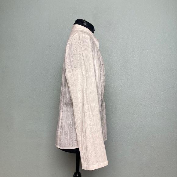 16 R Q T Sheer White Silver Gitter button up shirt overshirt long sleeve - Picture 5 of 8